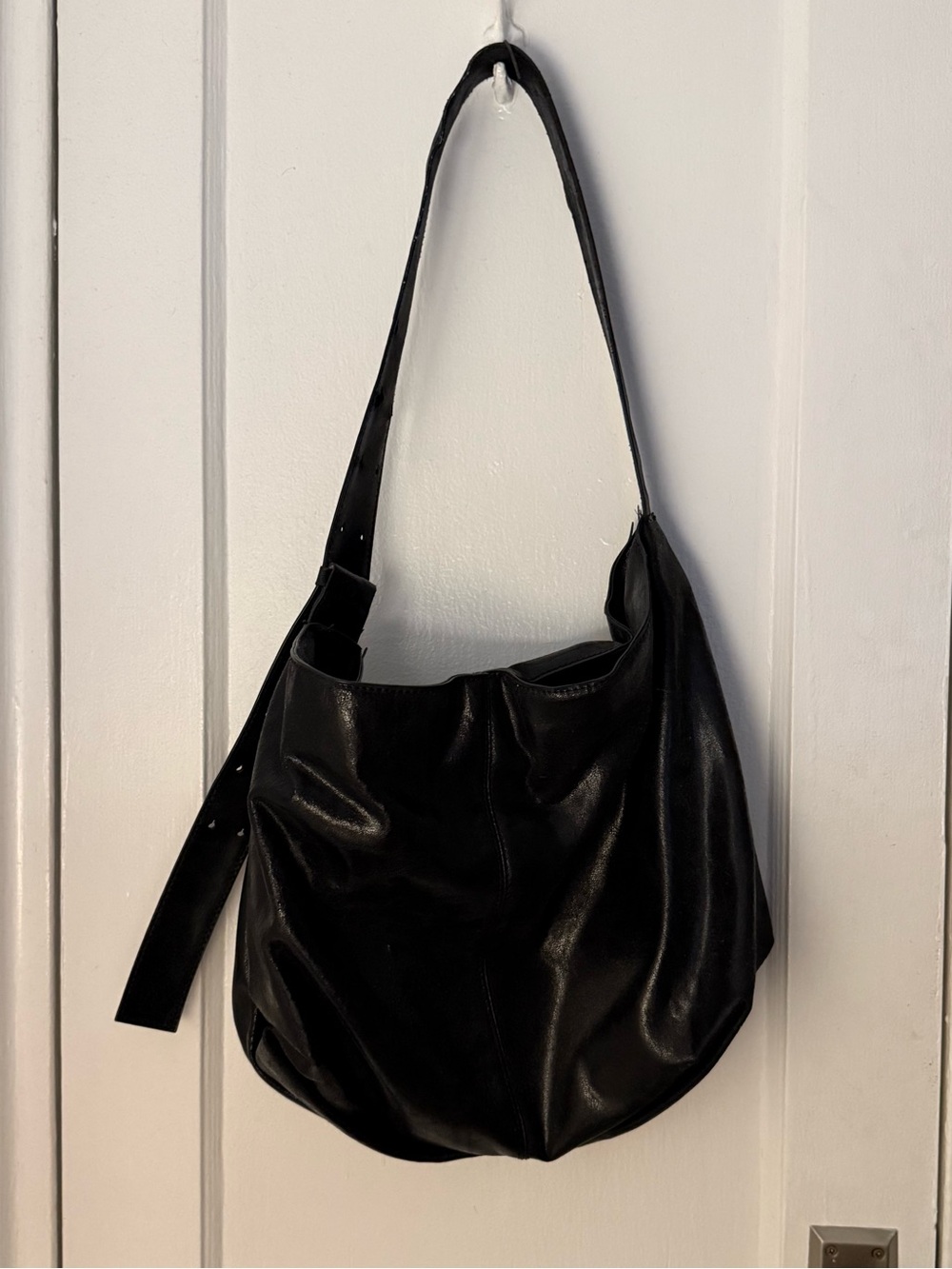 Black Leather Hobo Shoulder Bag - old Zara